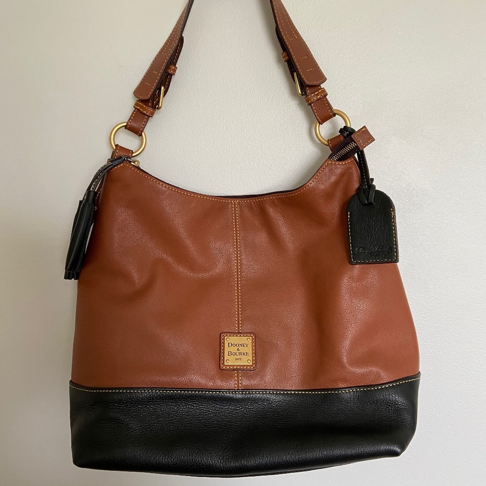 Dooney & Bourke Tan Pebble Leather Footed Hobo